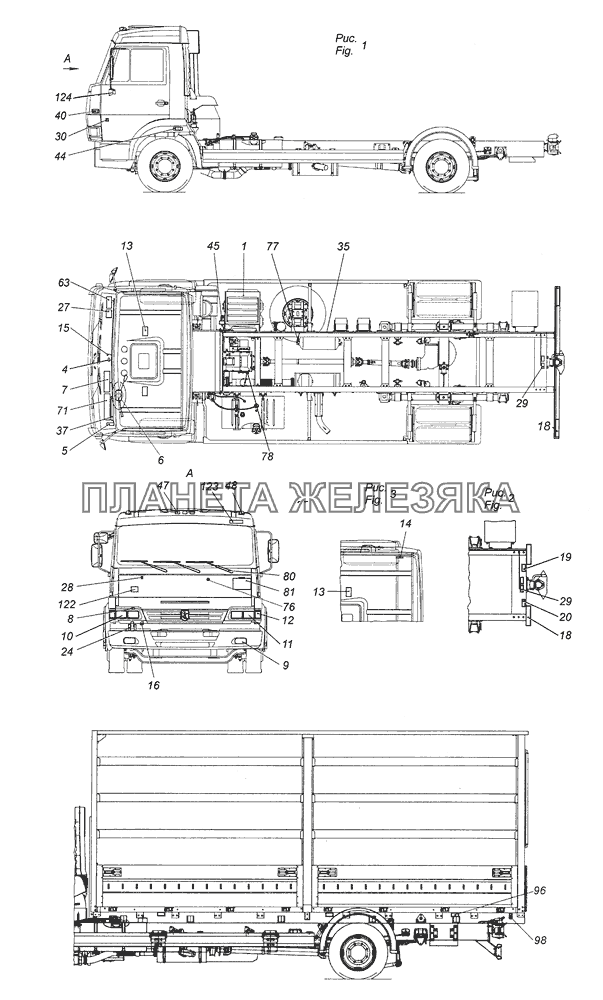 4308-3700001-30 Электрооборудование. Расположение на автомобиле КамАЗ-4308 (2008)